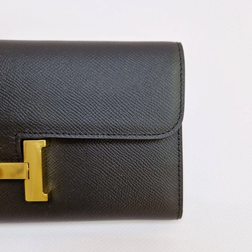 Кожаный кошелек Hermes 21/12 см A103097 чёрный фото-3