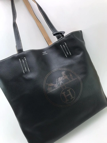 Женская кожаная сумка Hermes черная двусторонняя