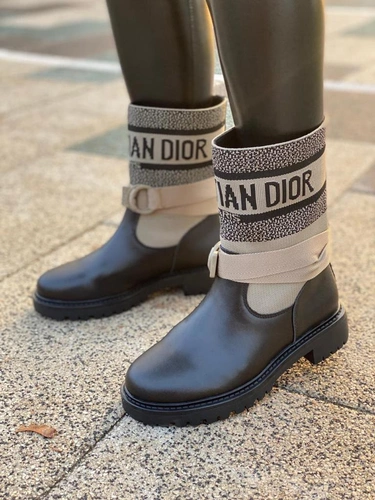 Ботинки женские Dior D-Major высокие черно-бежевые фото-3