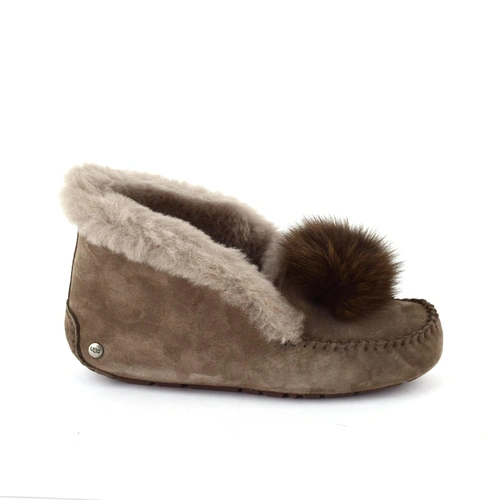 Угги женские мокасины UGG Alena Pom Pom Chocolate