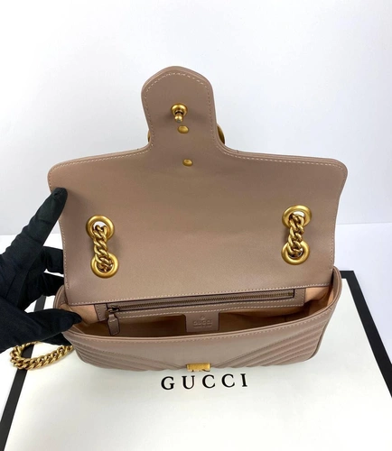 Женская кожаная сумка Gucci GG Marmont коричневая 26/15/7 см премиум-люкс фото-5