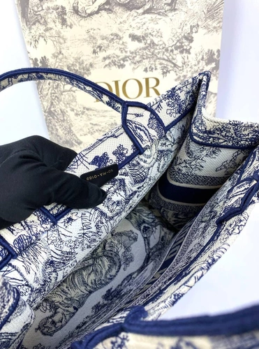 Женская сумка Dior Book Tote большая тканевая с бело-синим рисунком 41,5/35/18 см качество премиум-люкс фото-3