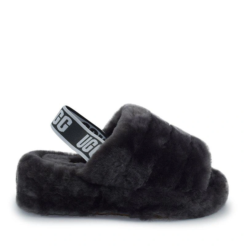 Угги тапочки женские UGG Women Slippers Fluff Yeah Slide Charcoal