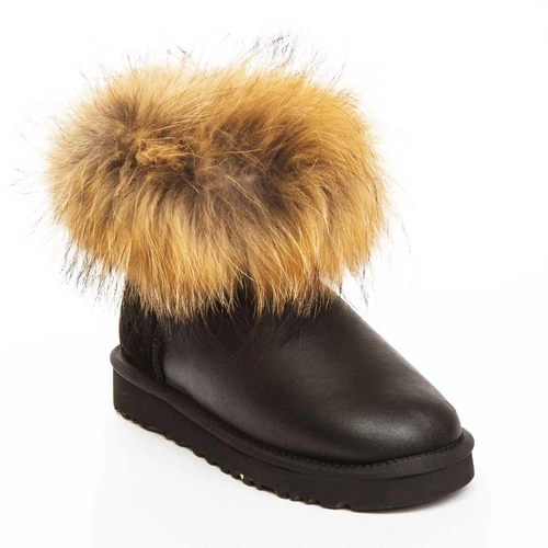 Угги женские ботинки UGG Mini Fox Fur Metallic Black фото-4