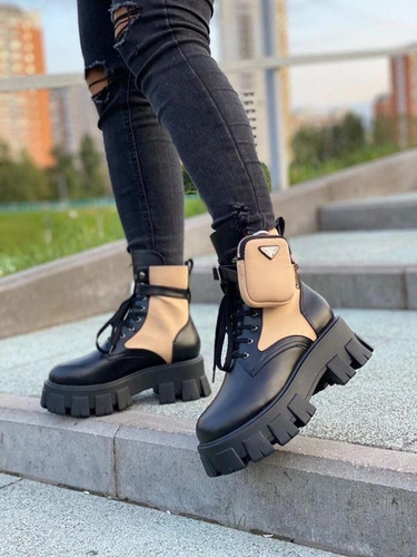Ботинки женские Prada черно-бежевые A53257 фото-3