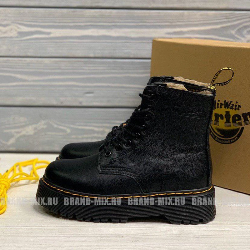 Зимние Мартинсы ботинки Dr Martens 1460 Jadon на платформе чёрные с мехом фото-3