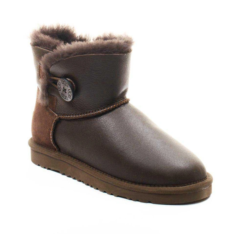 Угги женские ботинки UGG Mini Bailey Button Metallic Chocolate фото-2