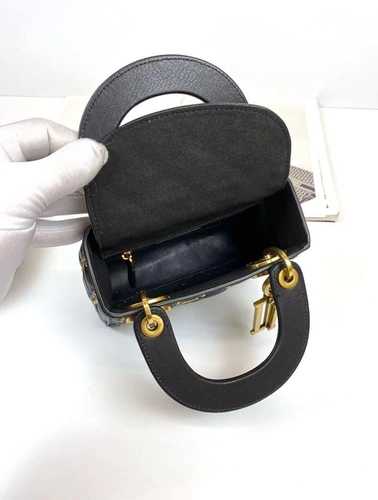Женская кожаная сумка Dior черная премиум-люкс  16/20/6 фото-2