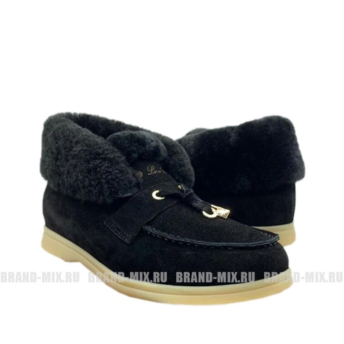 Зимние ботинки женские Loro Piana (Лоро Пиано) Suede Boots and Fur Black фото-2