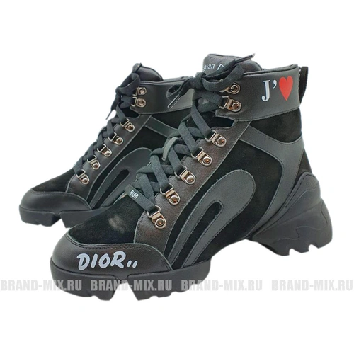 Зимние ботинки Christian Dior D-Connect Black с мехом черные фото-2