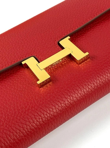 Кожаный кошелек Hermes красный премиум-люкс 21,5/12/3 фото-3