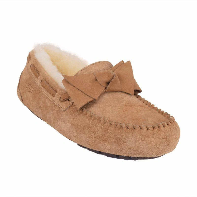 Угги женские мокасины UGG Dakota Leather Bow Chestnut фото-4