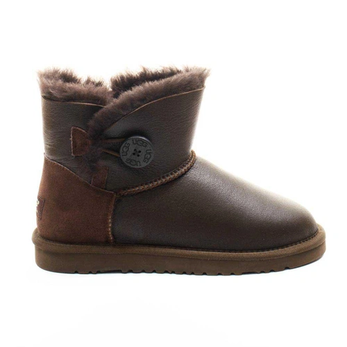 Угги женские ботинки UGG Mini Bailey Button Metallic Chocolate