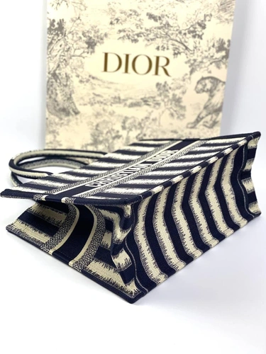 Женская сумка Dior Book Tote большого формата тканевая полосатая 41,5/35/18 см качество премиум-люкс фото-6