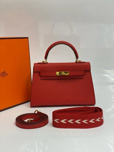 Женская кожаная мини-сумочка Hermes Birkin красная 22/14/7 см