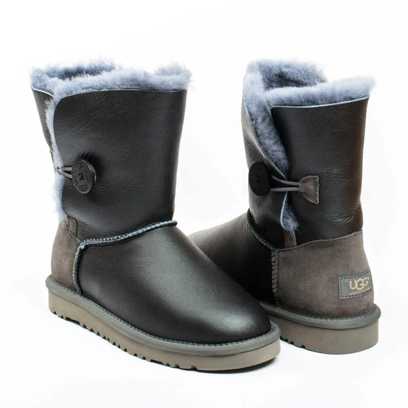 Угги женские ботинки UGG Bailey Button Metallic Grey фото-3