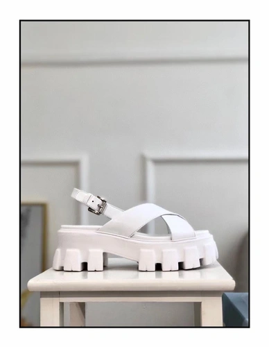 Женские кожаные босоножки Prada белые премиум-люкс коллекция 2021-2022 фото-7