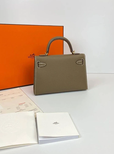 Женская кожаная коричневая сумка Hermes Kelly премиум-люкс ручная работа фото-9