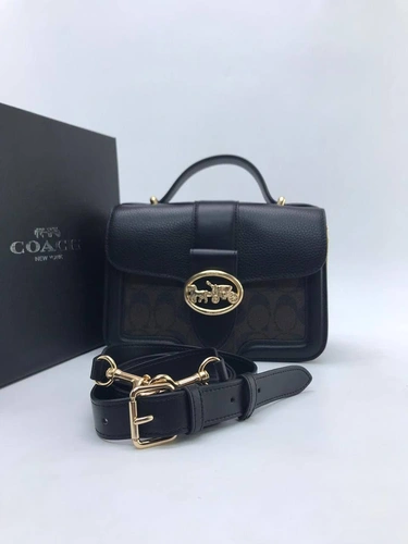 Женская кожаная сумка Coach черная 22/15/9 фото-4