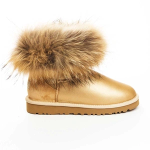 Угги женские ботинки UGG Mini Fox Fur Metallic Soft Gold фото-