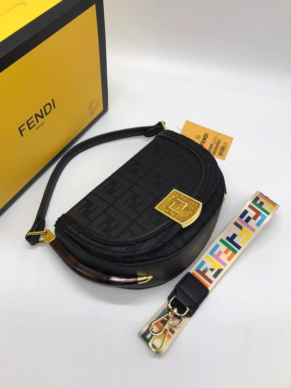 Женская сумка Fendi из монограммной ткани черная 25/17/8 фото-4