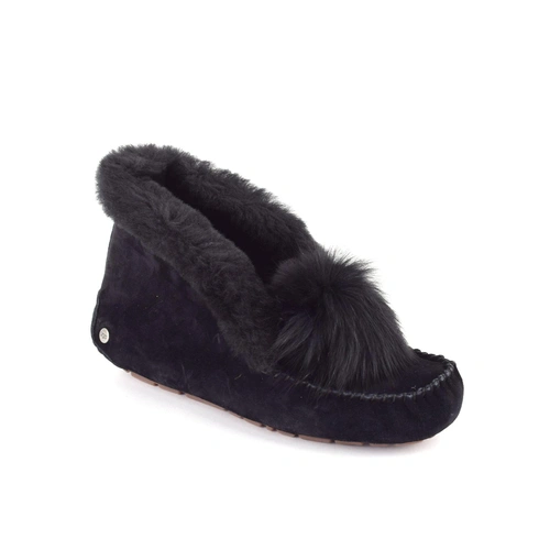 Угги женские мокасины UGG Alena Pom Pom Black фото-4