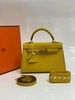 Женская кожаная мини-сумочка Hermes Birkin горчичная 22/14/7 см фото-1