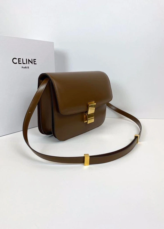 Женская кожаная сумка Celine  Medium Classic коричневая премиум-люкс 18,5/13/7