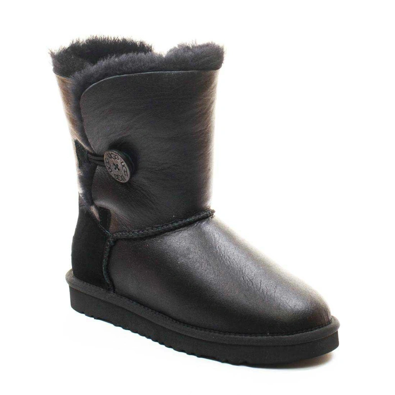 Угги женские ботинки UGG Bailey Button Metallic Black фото-2