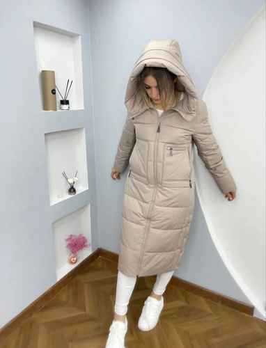 Женское премиум-люкс пальто billissimo piumino бежевое A6022 фото-3
