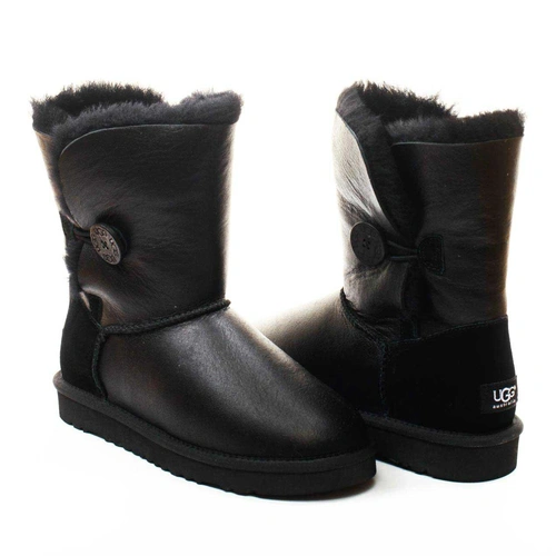 Угги женские ботинки UGG Bailey Button Metallic Black фото-4