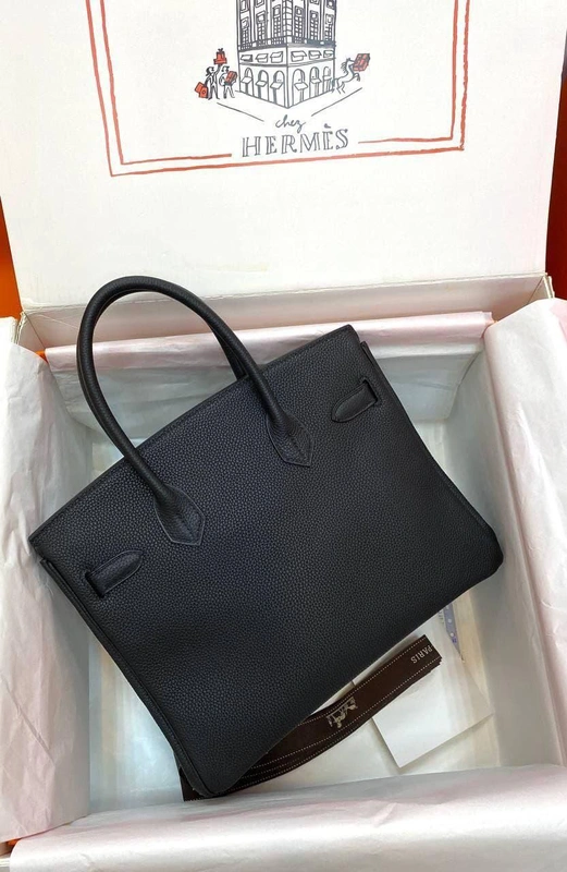 Женская кожаная сумка Hermes Birkin черная премиум-люкс 30 фото-4