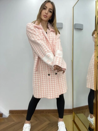 Женское премиум-люкс пальто chanel белое/розовое A5874 фото-2