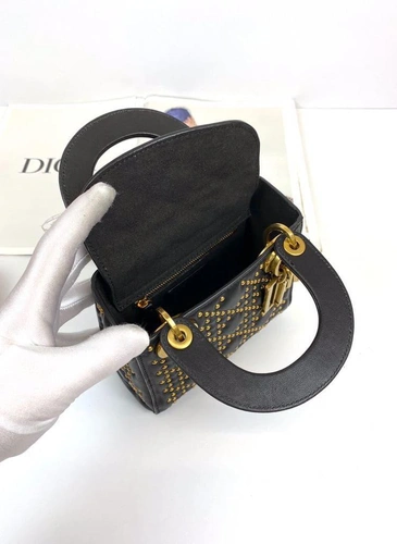 Женская кожаная сумка Dior черная премиум-люкс  16/20/6 фото-3