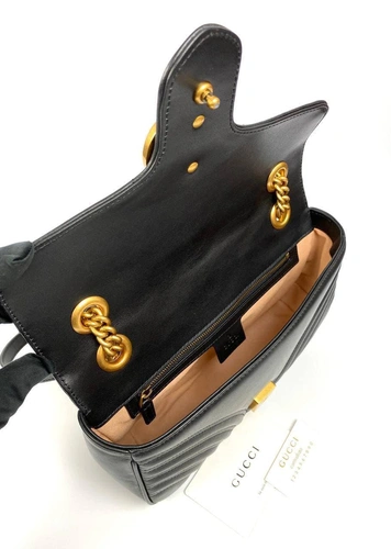 Женская кожаная сумка Gucci GG Marmont черная 26/15/7 см премиум-люкс фото-8