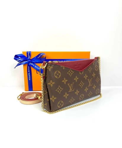 Женский клатч Louis Vuitton Pallas MNG Noir из канвы коричневый 22/13/5 см A85669