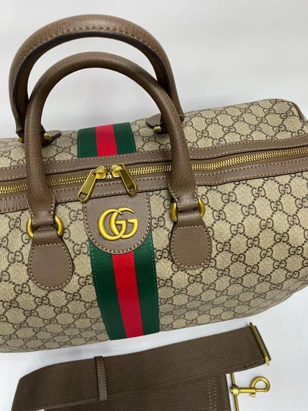 Дорожная сумка Gucci бежево-коричневая 45/28/23 фото-3