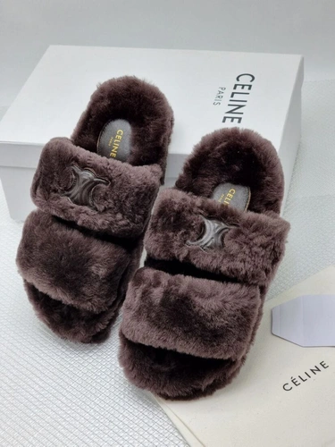 Тапочки женские Celine Fur коричневые