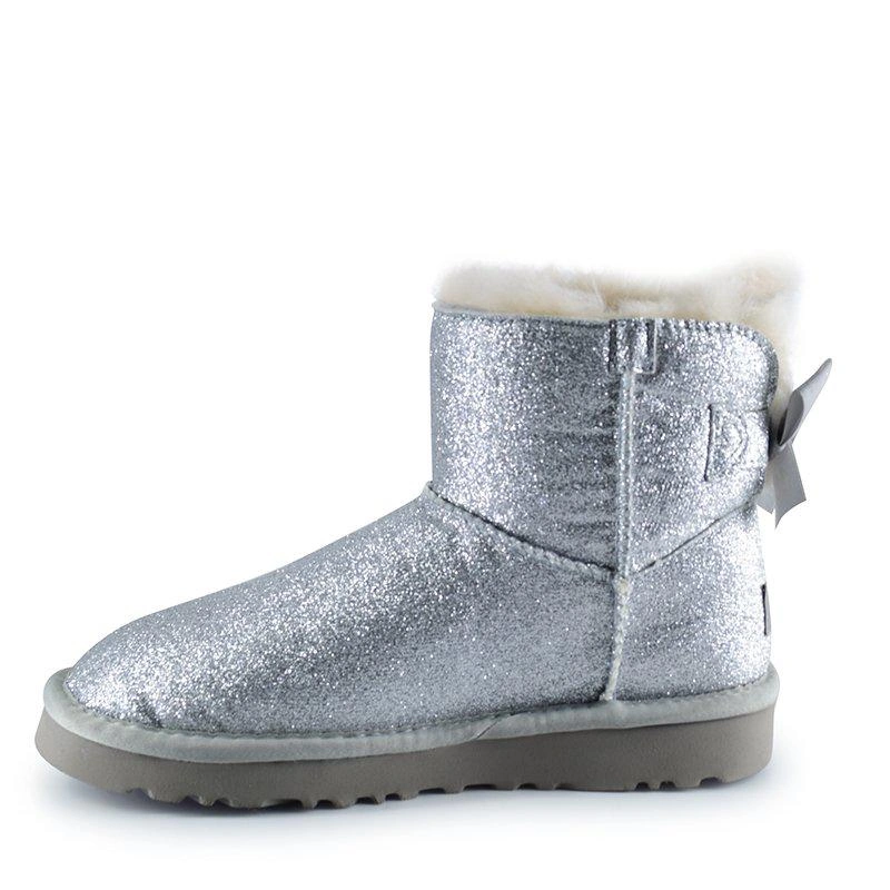 Угги женские с пайетками UGG Mini Bailey Bow Sparkle Fashion Silver фото-6