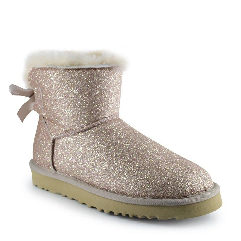 Угги женские с пайетками UGG Mini Bailey Bow Sparkle Fashion Gold фото-3