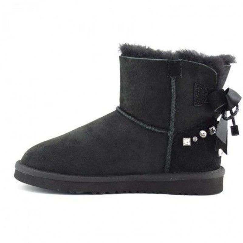 Угги женские мини UGG Mini Bailey Bow Braid Black фото-3