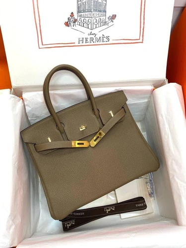 Женская кожаная сумка Hermes Birkin бежевая премиум-люкс 30