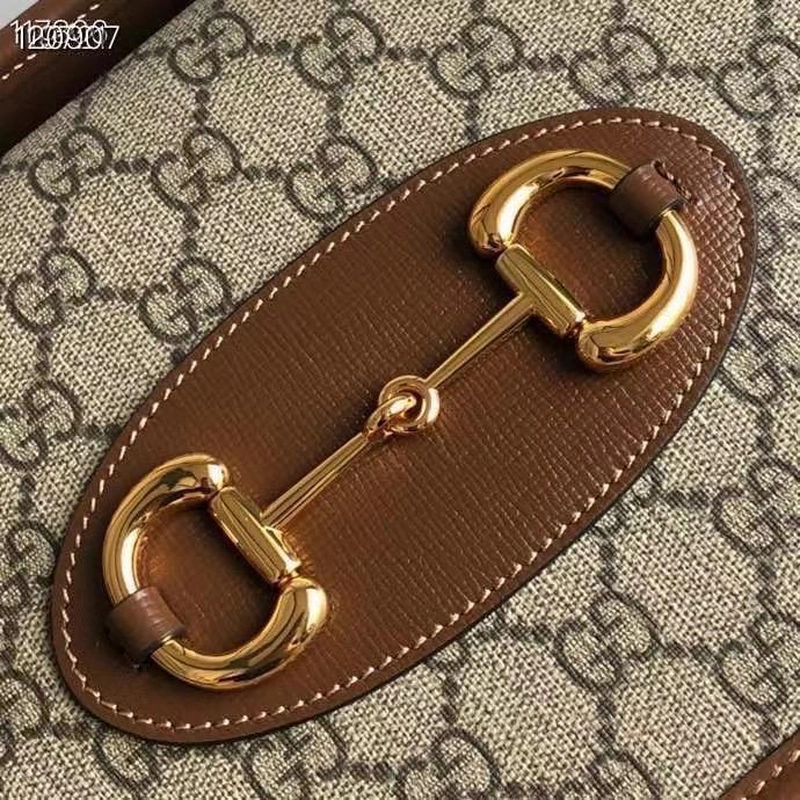 Женская кожаная сумка Gucci с рисунком и коричневыми вставками 28/17 см фото-6