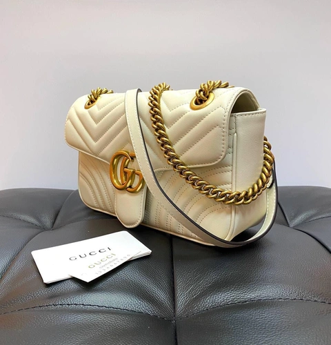 Женская кожаная сумка Gucci GG Marmont белая 26/15/7 см премиум-люкс фото-3