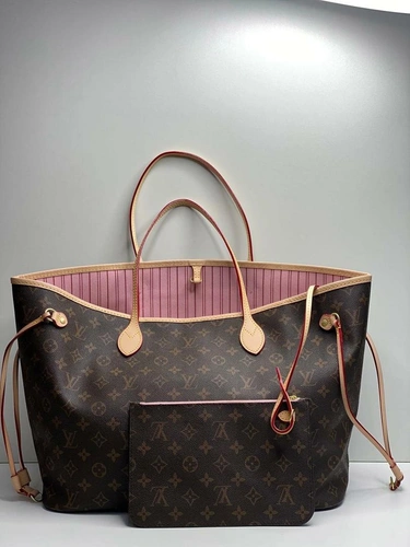 Женская сумка Louis Vuitton из канвы с рисунком-монограммой чёрно-бежевая 40/31/19 см