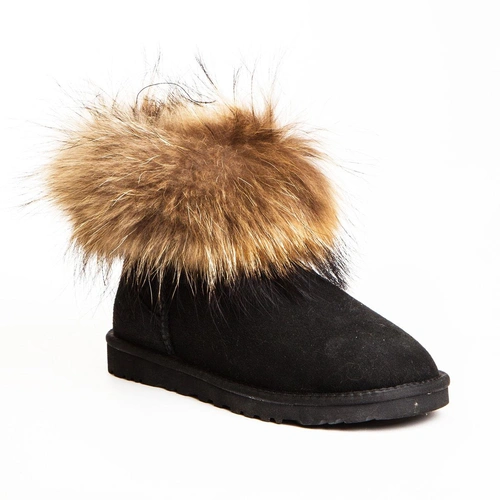 Угги женские ботинки UGG Mini Fox Fur Black фото-2