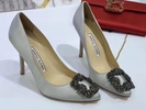 Атласные женские туфли Manolo Blahnik Hangisi серые премиум-люкс коллекция 2021 фото-1