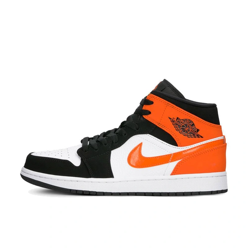 Кроссовки Nike Air Jordan 1 Mid OG Shattered Backboard 554724-058 бело-чёрные с оранжевым