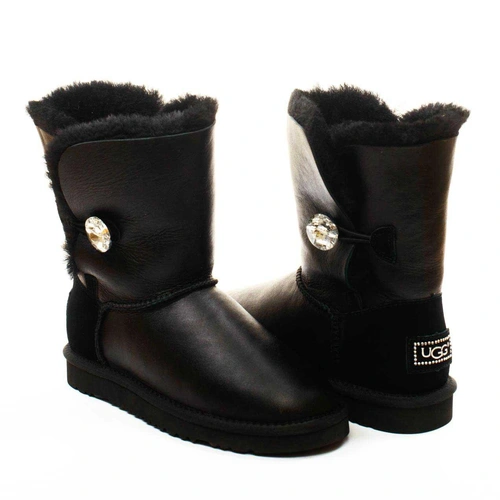 Угги женские ботинки UGG Bailey Button Bling Metallic Black фото-4