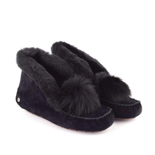 Угги женские мокасины UGG Alena Pom Pom Black фото-2